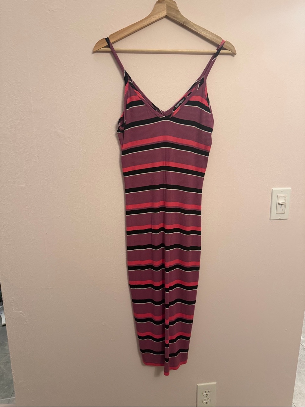 Express Y2K Striped knit Dress in Pink and Black long fitted